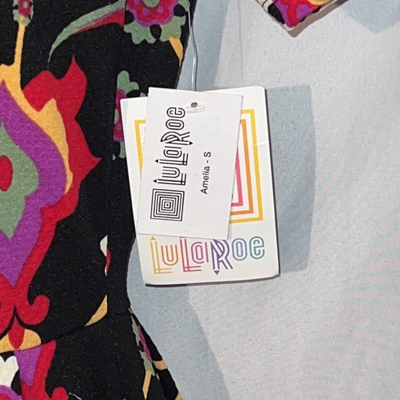 NWT LuLaRoe Amelia Dress Black with Multi-color Floral Design Size Small - Picture 4 of 10